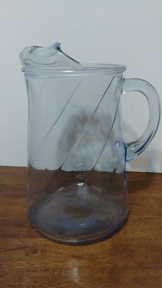 Vintage Bartlett Collins Blue Glass Swirl Water Pitcher W/ice Lip