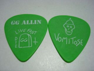 Gg Allin Guitar Pick Set Of 2 Green Picks " Live Fast Die & Vomitose " Tattoos