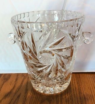 Antique Clear Crystal Heavy Cut Ice Bucket 6” X 5”w
