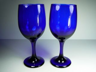 2 Libbey Cobalt Blue Stemmed 10 Oz Wine Glasses 7 1/8 " Tall Near