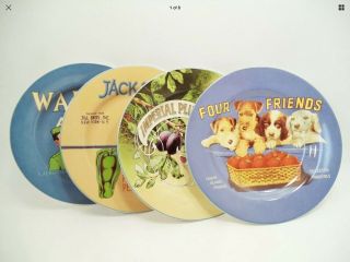 Vintage Labels By Sakura Oneida China Set Of 4 Unique Side Salad Plates