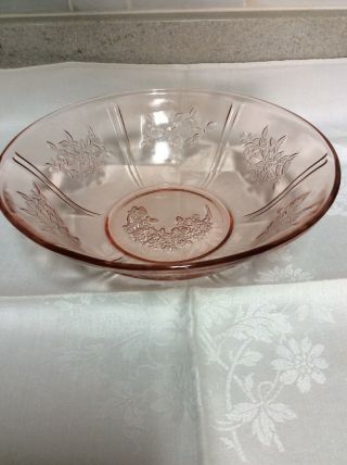 Vintage Federal Glass Bowl Sharon Cabbage Rose Pink Fruit Serving Dish 8 - 1/2 "