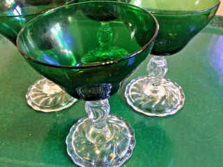 4 Vintage French Wine Glasses Emerald Green Crystal W/clear Swirl Base Set Of 4