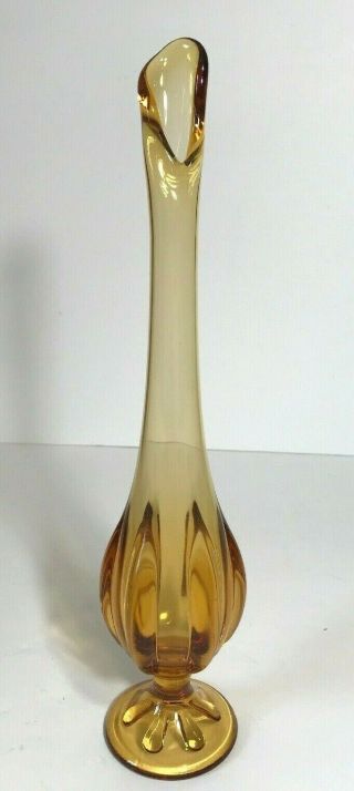 Viking 12 " Vintage Hand Swung Amber Gold Art Glass Bud Vase Mid Century 6 Petal