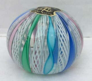GOLDEN CROWN E&R Italy Murano Pastel Latticino Ribbon Art Glass Sm Paperweight 2