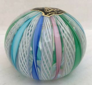 GOLDEN CROWN E&R Italy Murano Pastel Latticino Ribbon Art Glass Sm Paperweight 5