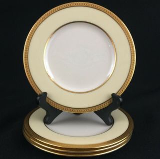 Set Of 4 Vtg Bread Plates 6 " Lenox Springfield Cream And Gold Encrusted Rim Usa