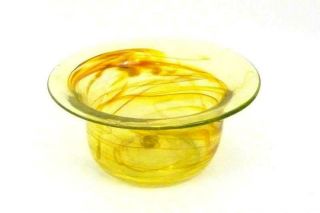 Hand Blown Art Glass Candle Holder Yellow Clear Citron Swirl