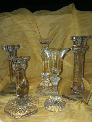 Vintage Glass/crystal Candle Holders Set Of 5