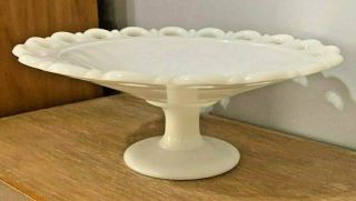 Vintage White Milk Glass Lace Edge Pedestal Candy Dish Compote Bowl
