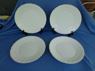 4 Mikasa Fine China 10 1/2 " Dinner Plates L9709 Wedding Band Goldrim