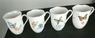 4 Lenox Butterfly Meadow Mugs/coffee Cups Monarch Fritillary Swallowtail Et Blu