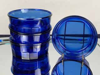 Set (4) Vintage Arcoroc France Cobalt Blue Glass Paneled 5 1/2” Bowls -