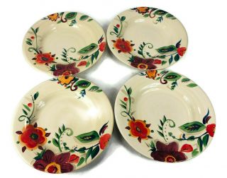 Tabletops Gallery Soho Flowers Hand Painted Large Dinner Plate 10 3/4 " Set Of 4