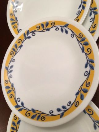 Corelle Casa Flora Bread And Butter Plates Set Of 4 Blue Leaves/scrolls Yellow