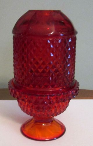 Vintage Viking Glass Diamond Point " Glimmer " Fairy Lamp,  Ruby Red / Amberina