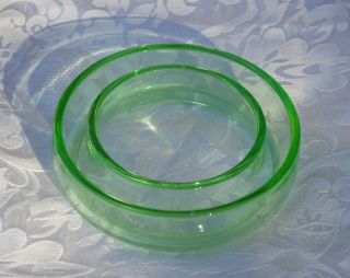 VINTAGE BAGLEY? ART DECO URANIUM GREEN ART GLASS ROUND RING POSY TROUGH VASE 4