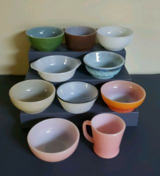 10 Vintage Fire King Milk Glass Mug And Bowls