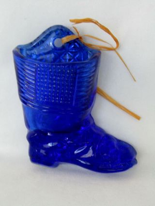 Cobalt Blue Glass Boot Match Holder Hanging Planter Vase
