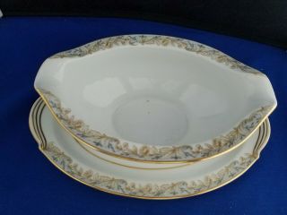 NORITAKE CHINA,  GRAVY BOAT WITH ATTACHED UNDERPLATE,  SOMERSET 5317 9×6×2.  75 