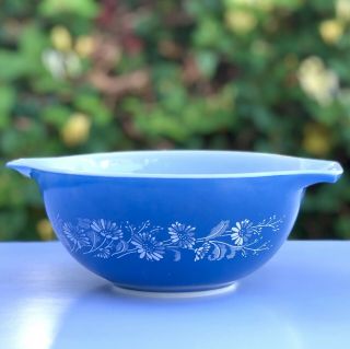 Vintage Pyrex Colonial Mist Blue White Floral Mixing Bowl 442 1.  5 Quart Nesting