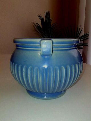 Roseville Pottery Matte Blue Vase Ribbed Handled 625 - 5 VGC 2