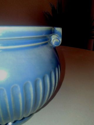 Roseville Pottery Matte Blue Vase Ribbed Handled 625 - 5 VGC 6