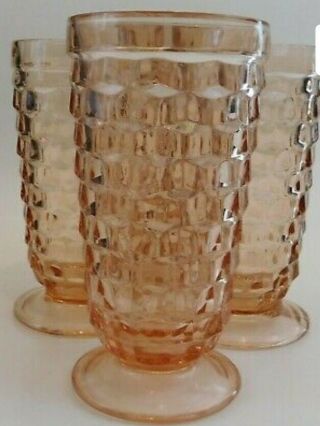 3 Vintage Pink Depression Glass Cubist Footed Drink - Ware Tumblers 6 " Whithall
