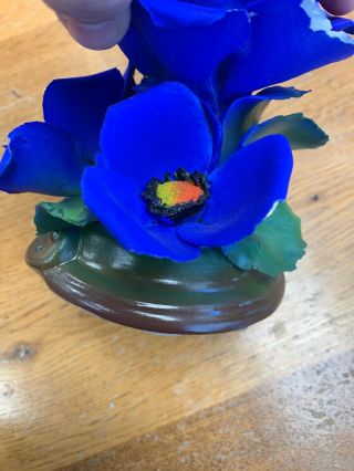Vintage Capodimonte Fabar Italian Porcelain Blue Flower On Stem Figurine 4