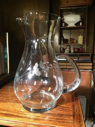 Princess House Crystal Heritage Clear Glass Water Pitcher Ice Lip Etched 10 "