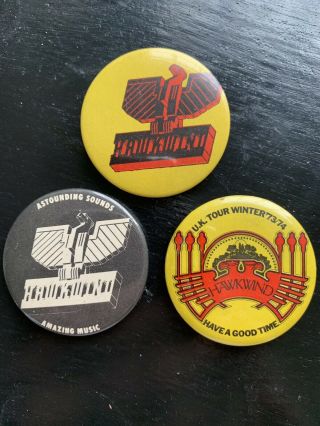Hawkwind 1970’s.  3 British Rock Band Promo Button/ Badges