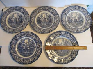5 Vintage Liberty Blue Made In England Dinner Plates - 10 "