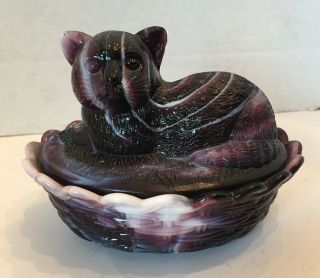 Vintage Westmoreland Purple Slag Glass Cat Dish