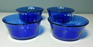 Set Of 4 Colorex Cobalt Blue Fluted Ramekin/custard Cups Made In Brazil