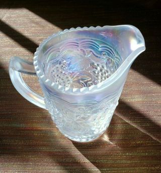 Imperial Glass Pitcher White Iridescent Carnival - Grapes Pattern 6 "