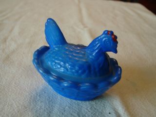 Westmoreland Glass Blue/white Mini Chicken Hen On Nest Basket Salt Dip