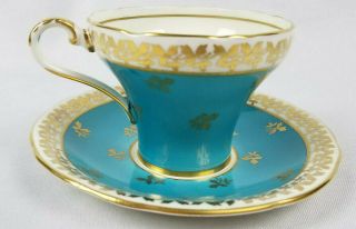 Vintage Aynsley England Bone China Tea Cup And Saucer Turquoise Gold Ivory C880