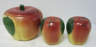 Vintage Hull Blushing Apple Ceramic Salt Pepper Grease Jar W Lid