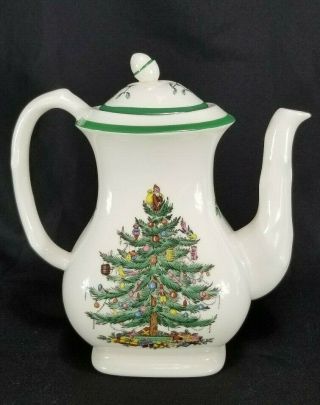 Spode Christmas Tree Coffee Pot W/ Lid - England - Green Trim