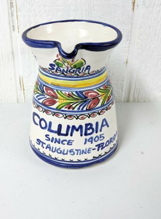 Columbia Restaurant Florida Sangria Pitcher Hand Crafted Pottery Clay Pitcher