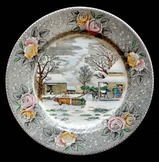 Vintage Currier & Ives Porcelain Thanksgiving 10 " Dinner Plate By Adams England