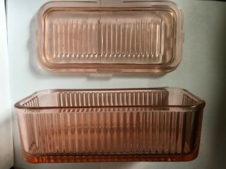 Pink Depression Rectangular Refrigerator Dish Federal Glass lid 8” 3