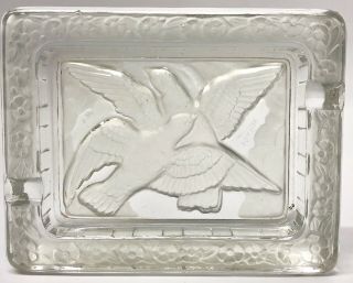 Vintage Art Deco French Design Signed Verlys Glass Cigarette Coin Tray W/ Birds
