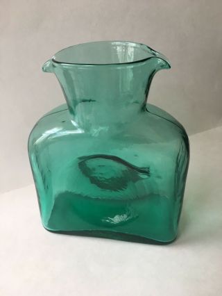 Vintage Blenko 384 Green Double Spout Pitcher Vase Antique Green