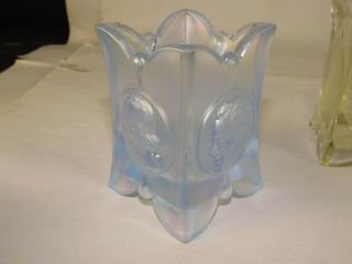 Frosted Coin Glass & Blue Carnival Bicentennial Joe St Clair Toothpick Holder 3 3