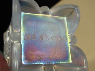 Frosted Coin Glass & Blue Carnival Bicentennial Joe St Clair Toothpick Holder 3 4