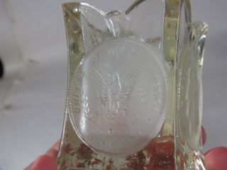 Frosted Coin Glass & Blue Carnival Bicentennial Joe St Clair Toothpick Holder 3 5