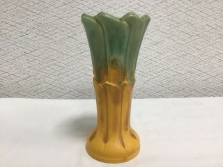 Arts And Crafts Pottery Vase Matte Yellow And Green Drip Glaze Vase Zanesville? 3