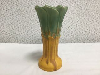 Arts And Crafts Pottery Vase Matte Yellow And Green Drip Glaze Vase Zanesville? 4