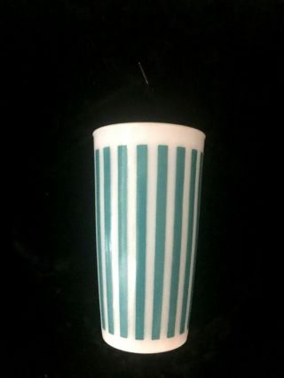 Hazel Atlas Turquoise Candy Stripe Milk Glass Tumbler 1950 
